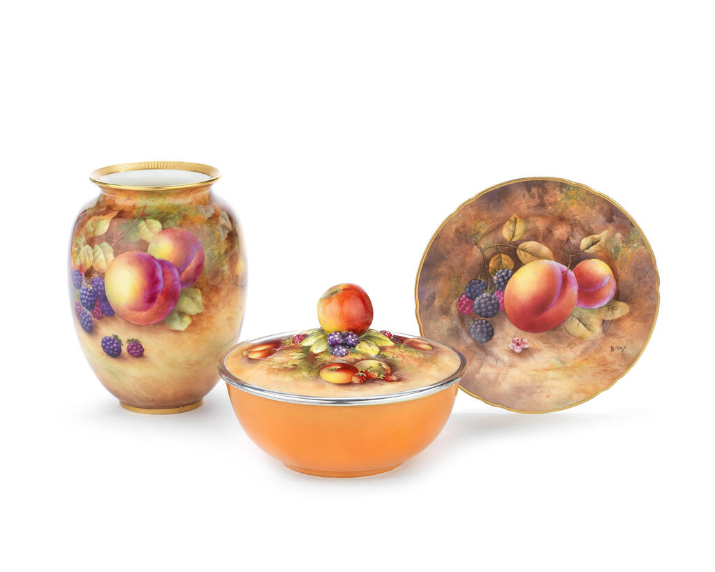 Three pieces of Royal Worcester 'Painted Fruit' porcelain, dated 1932, 1939 and 1953
