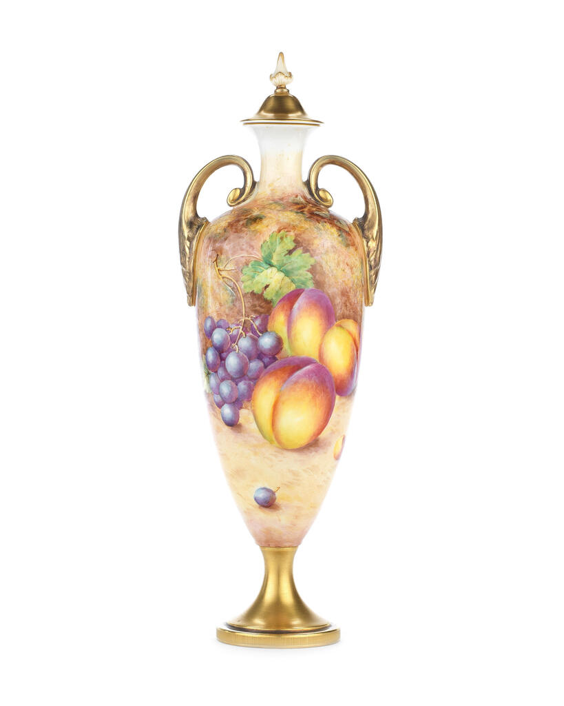 A Royal Worcester 'Painted Fruit' vase and cover by John Freeman, circa 1970