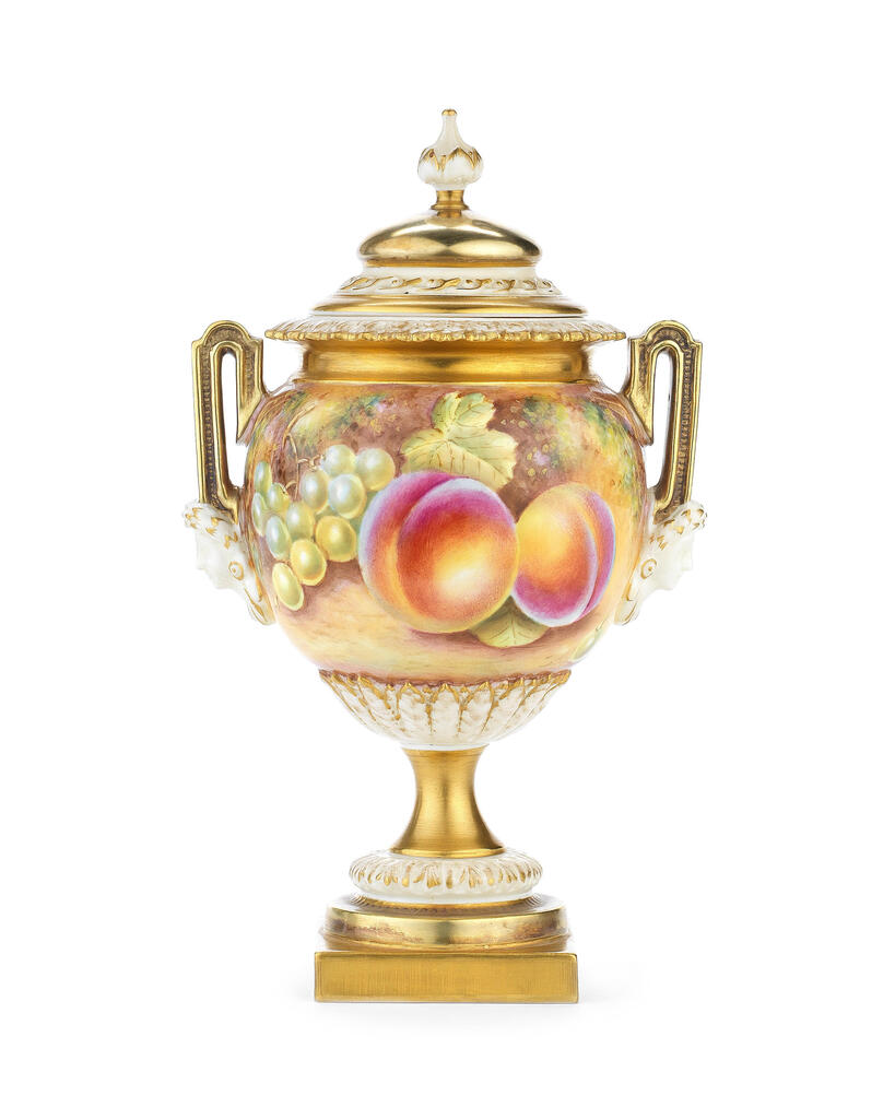 A Royal Worcester 'Painted Fruit' vase and cover by Brian Leaman, circa 1970