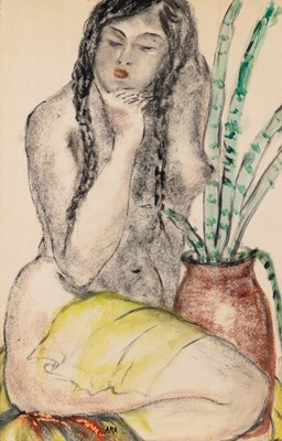 Seated Nude with Plant