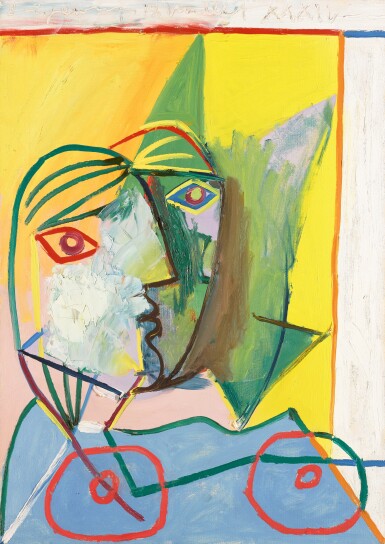 Tête de femme sur fond jaune