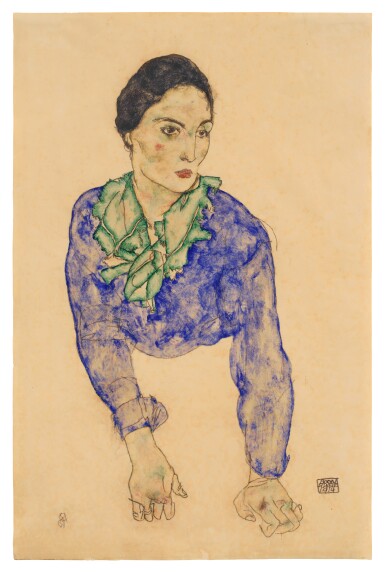 Egon Schiele, Frauenbildnis mit Blauem und Grünem Halstuch (Portrait of a Woman with Blue and Green Scarf)