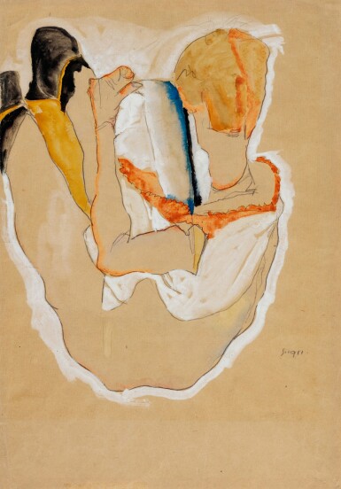 Egon Schiele, Sitzende, Rückenakt (Seated Nude, Back View)