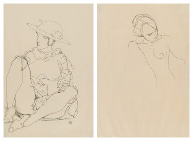 Egon Schiele, Sitzendes Mädchen mit Hut, onanierend (Seated Girl with Hat Masturbating) (recto); Mädchenakt (Nude Girl) (verso): A Double-Sided Work