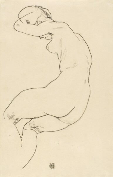 Egon Schiele, Gebeugter Frauenakt (Female Nude, Bending Over)