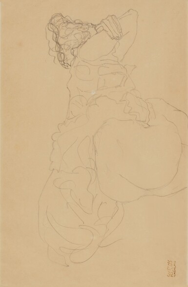 Gustav Klimt, Halbakt in Rückenansicht nach rechts (Semi-Nude from the Back, Facing Right)
