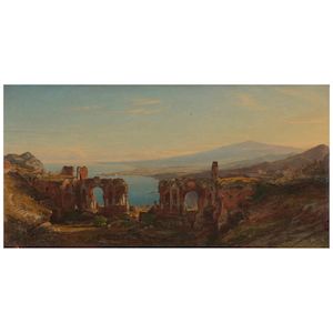 The Theatre at Taormina 16 1/8 x 32 in. (41 x 81.3 cm.) (Painted in 1868.)