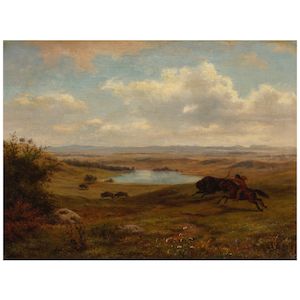Buffalo Hunting on the Western Prairies of America 12 1/4 x 16 1/2 in. (Painted circa 1869.)