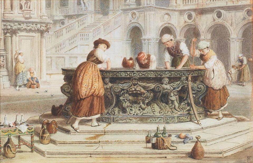 Figures by the fountain in the courtyard of the Palazzo Ducale, Venice