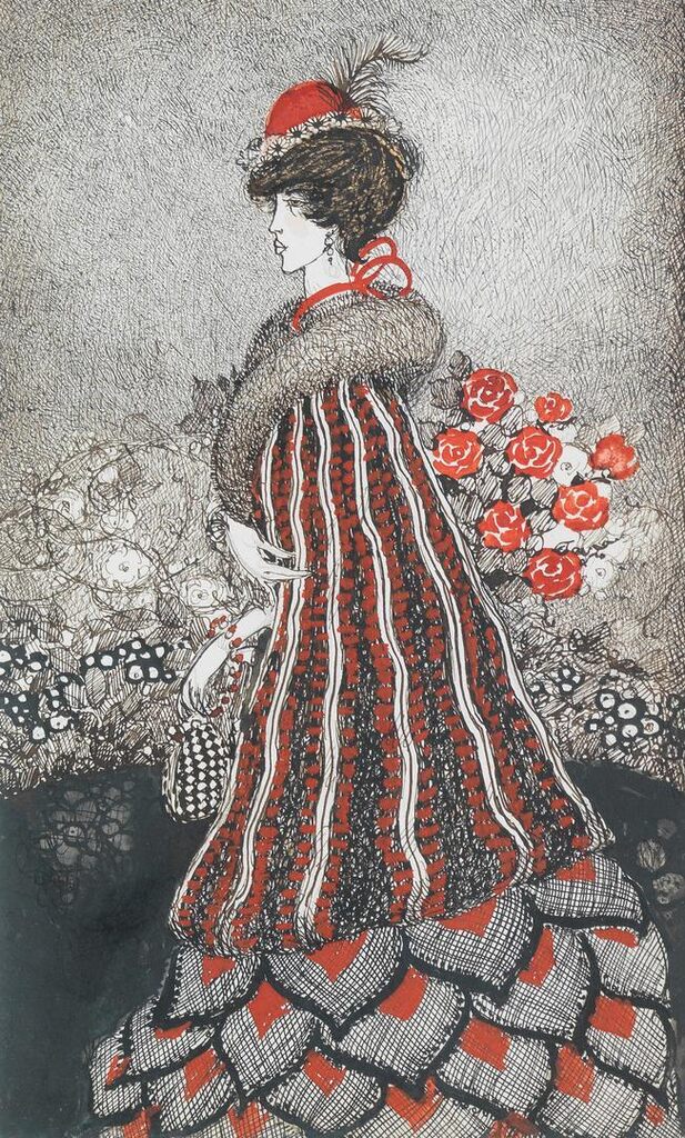 Woman with red flowers