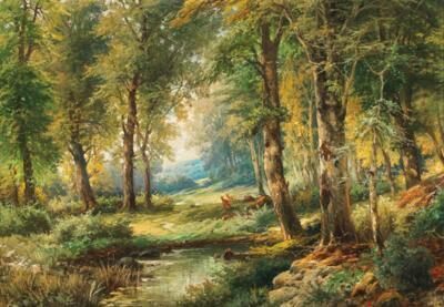 A wooded landscape with a roe deer