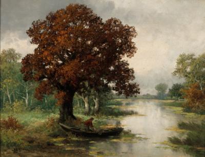 A River Landscape with Fisherman in Autumn