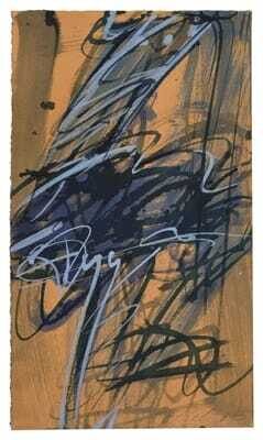 "Blaue Figur auf Orange" (Blue Figure on Orange)