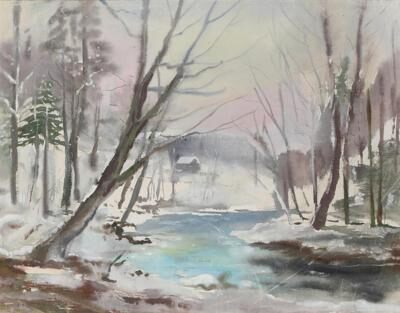A landscape with a creek in winter