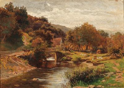 A River Landscape with A Young Goose Shepherdess, on the reverse a sketch for a landscape with Gothic chapel ruin