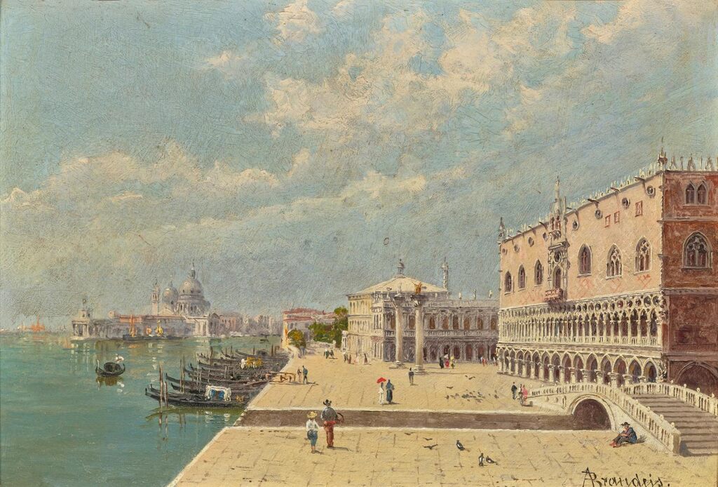 View of Venice: the Ducal Palace, the Piazzetta San Marco and the Basilica Santa Maria della Salute from the Riva degli Schiavoni