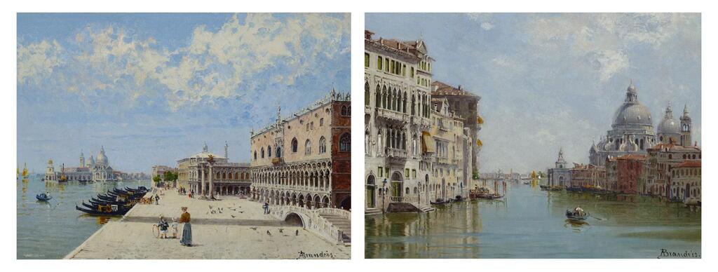 Figures by the Molo with the Libreria, the Punta della Dogana and Santa Maria della Salute beyond; and a Gondola near Santa Maria della Salute