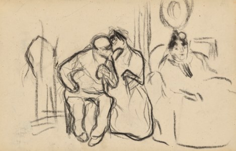 Deux femmes et un homme assis dans un intérieur