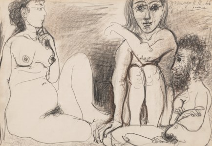 Trois personnages nus assis