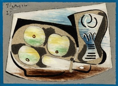 Trois pommes et verre