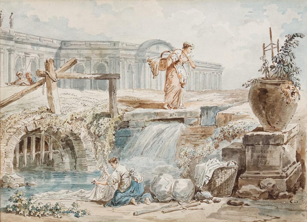 A laundress and a woman with a basket