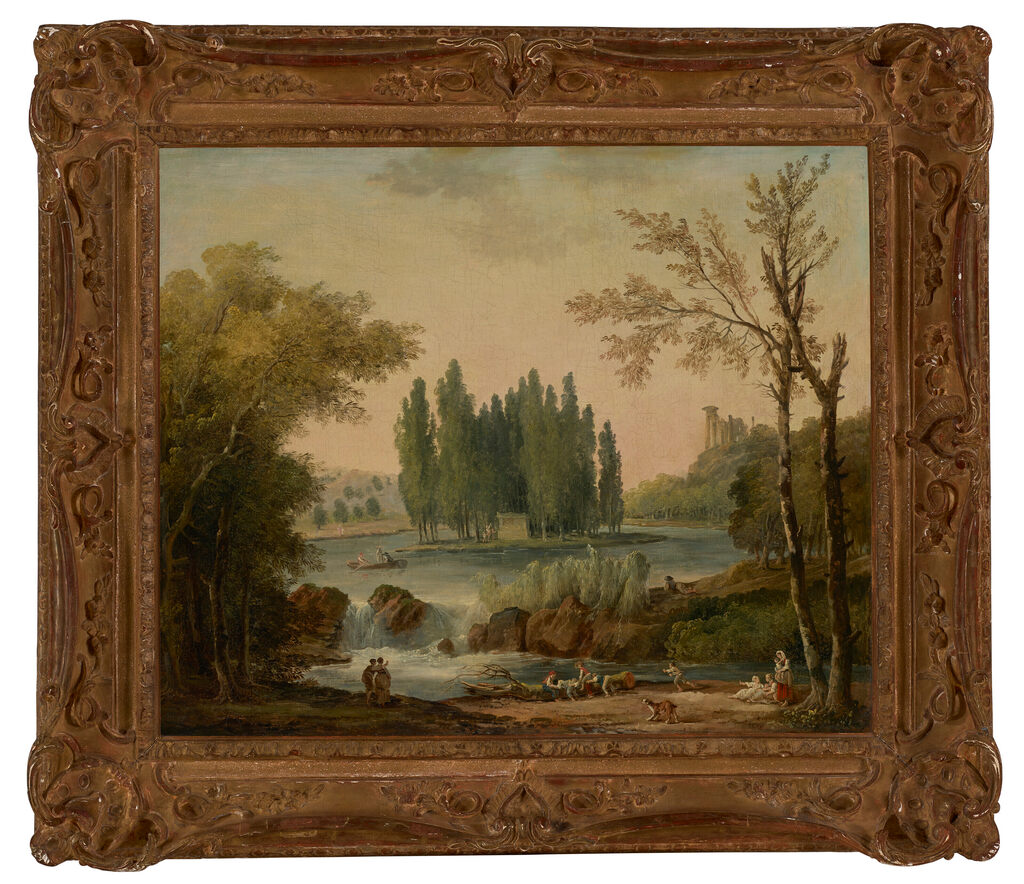 A view of the park at Ermenonville with the tomb of Jean-Jacques Rousseau and the Temple de la Philosophie