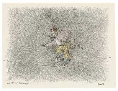 "Clown auf Drahtseil" (Clown on a Tightrope)