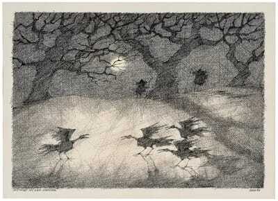 "Notturno mit zwei Scheuchen" (Nocturne with Two Scarecrows)