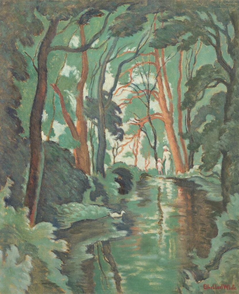 Figures by a Wooded Pool