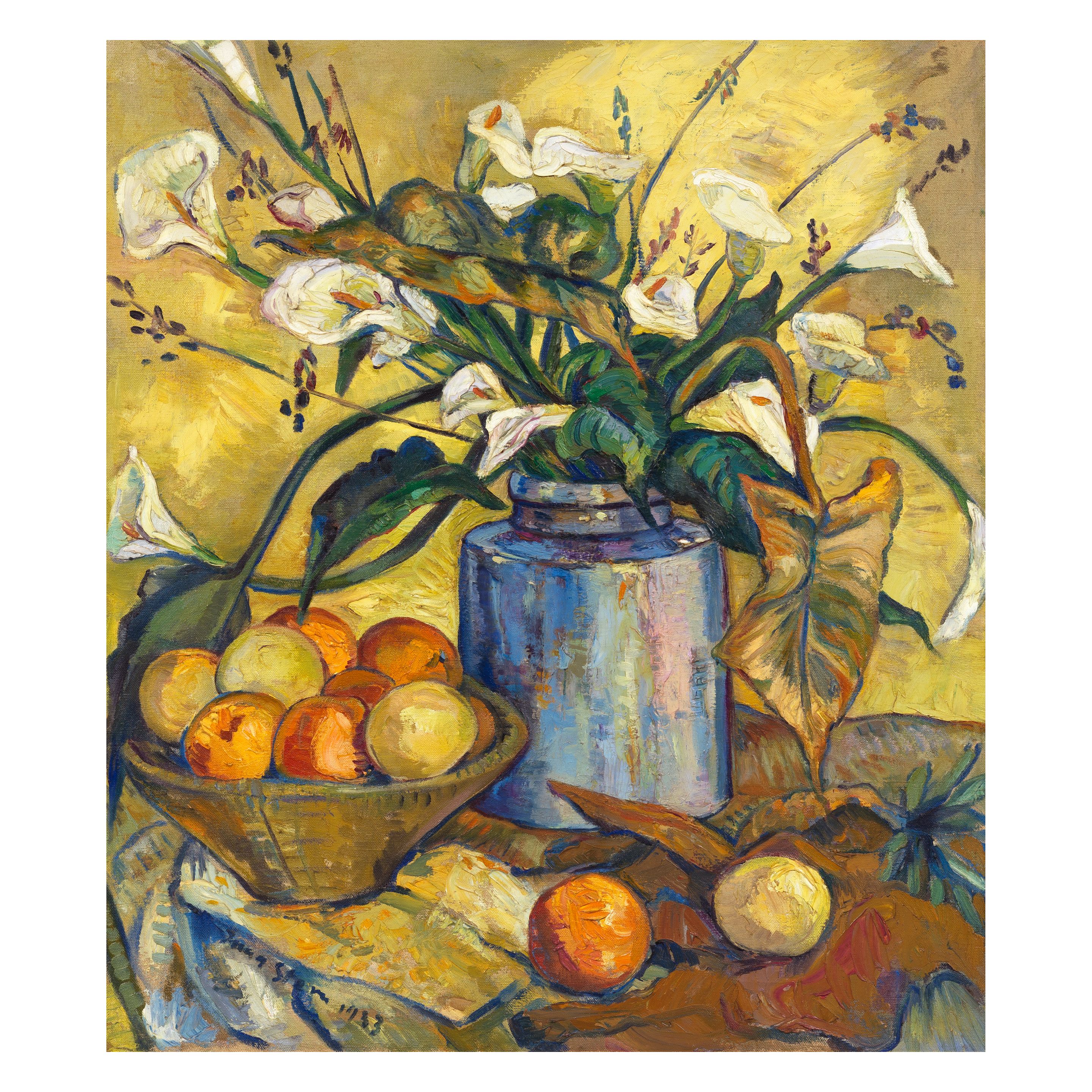 Irma Stern (South African, 1894-1966) Still Life with Calla Lilies and Fruit
