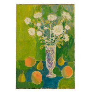 Breon O'Casey (British, 1928-2011) Still life with Vase and Fruit (unframed)