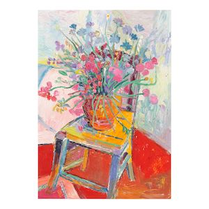 Fred Yates (British, 1922-2008) Still Life with Flowers on a Chair