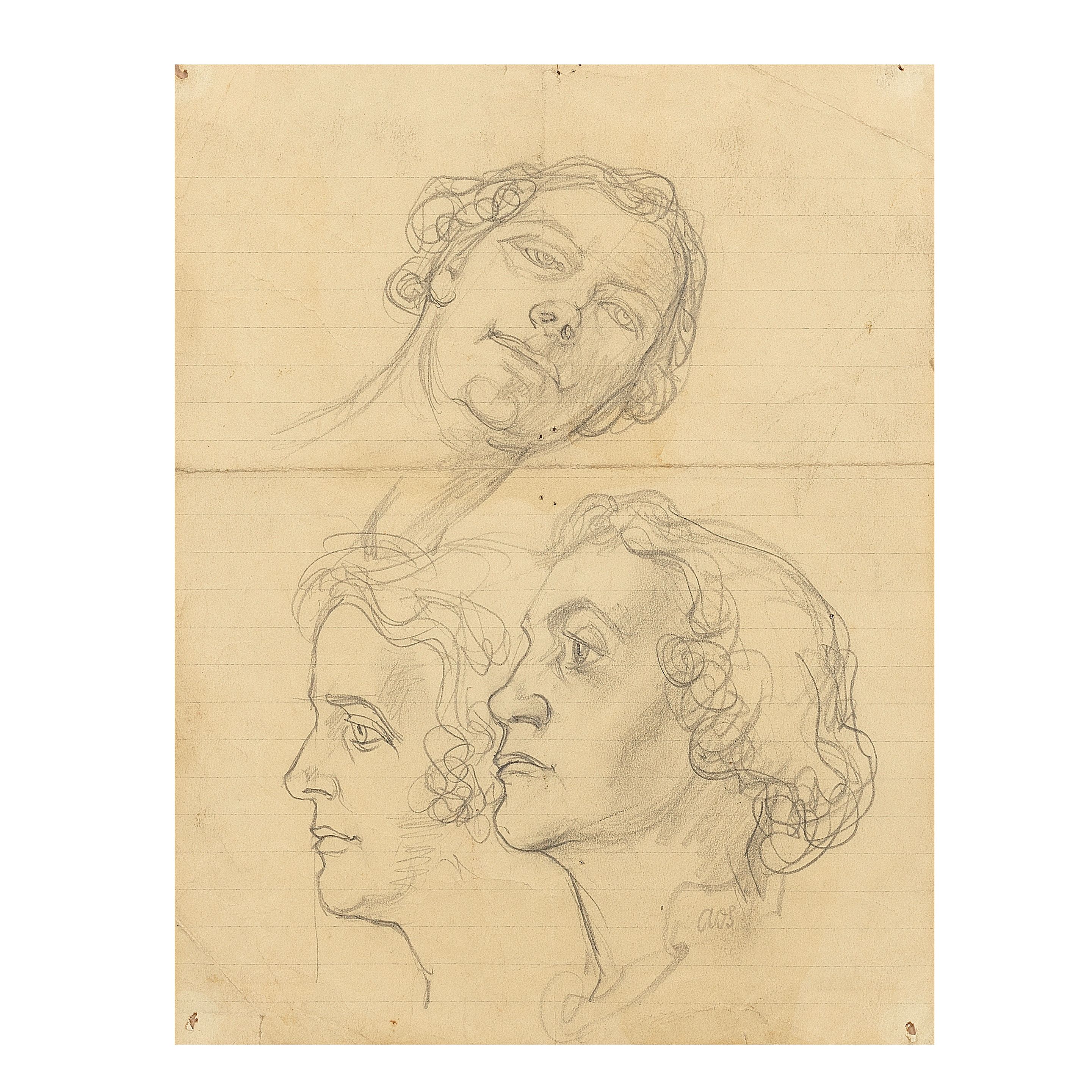 Austin Osman Spare (British, 1886-1956) Three Blakean Head Studies (Executed circa the 1950's)