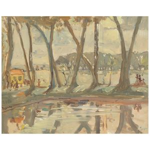 Peter Lanyon (British, 1918-1964) Untitled (Bruges - Sluis Canal) (Painted in 1937 with a further oil painting, Untitled (Houses on Canal), on the reverse, by the same hand)