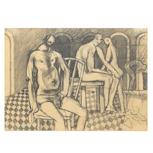 Keith Vaughan (British, 1912-1977) Seated Figures in an Interior (Executed circa 1949-50)