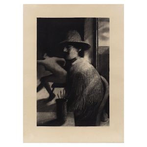 Bill Jacklin R.A. (British, born 1943) Man in a Straw Hat with Model