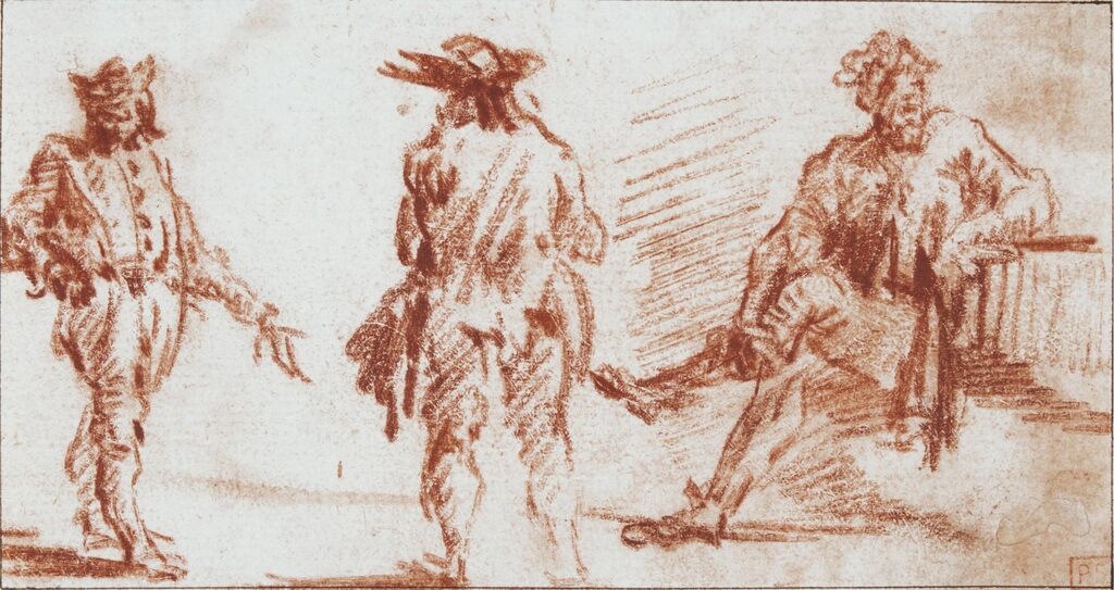 Study of Three Men, two standing and one seated