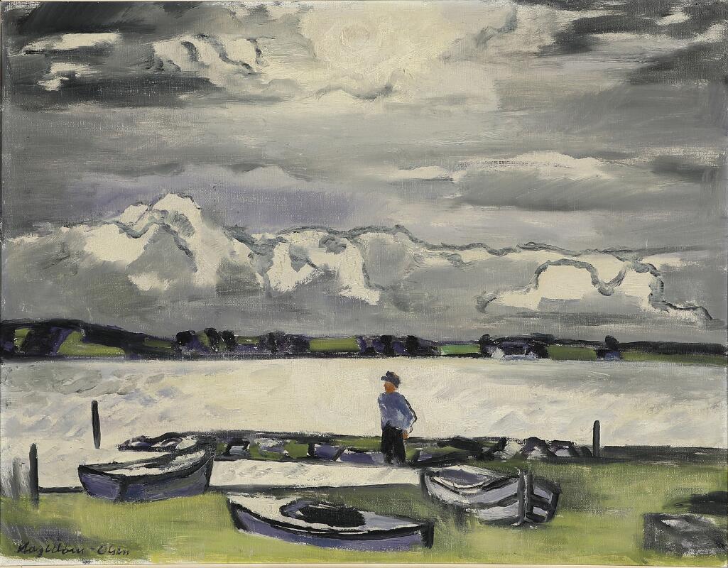 Seascape with figure and boats