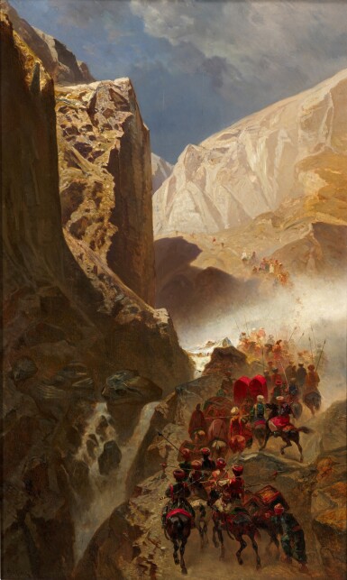Caravan traversing a mountain pass