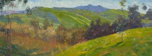Alexey Steele (born 1967) Two Landscapes (Possibly of the Irvine Ranch) first 9 x 24 in., second 9 1/4 x 24 in. (Painted in 2008.)