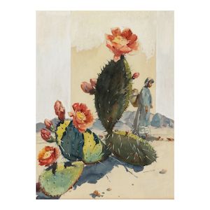 Maurice Logan (1886-1977) Flowering Cactus and Indian Child sight 26 x 19 1/2 in. (Executed circa 1935.)