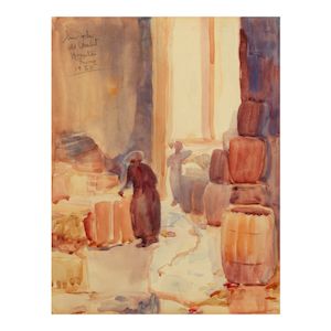 Grace Spaulding John (1890-1972) Old Market (Houston, Texas) sight 14 1/2 x 11 1/4 in.