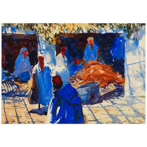 John Whorf (1903-1959) Market Scene sight 13 1/4 x 19 1/4 in.