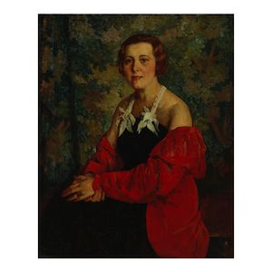 Mischa Askenazy (1888-1961) Portrait of Woman in Red 40 x 32 in.