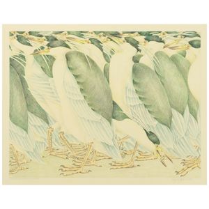 Mary Lee Eggart (1928-2010) Flock #31 / Black-Crowned Night Herons image 19 1/2 x 26 in.