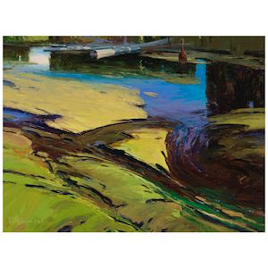 Len Chmiel (born 1942) Spring Creek with Crane 30 x 40 in.