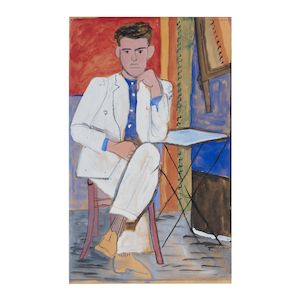 Jeune homme en costume de lin blanc