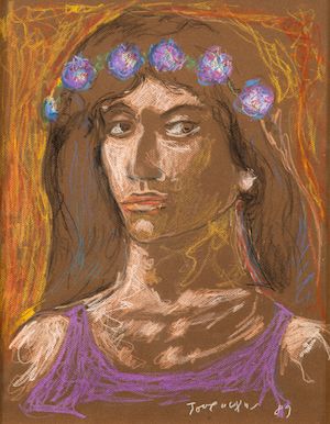Jeune homme avec guirlande de fleurs