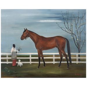 Madeline Hewes (circa 1912-1969) The Thoroughbred 'Potpourri' 16 x 20 in. (40.6 x 50.8 cm.) (Painted circa 1954.)