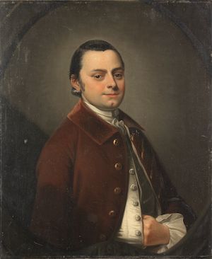 Henry Pickering (active Britain, circa 1741-circa 1771) Portrait of a gentleman of the Hammond family, half-length, in a red coat, within a painted oval unframed